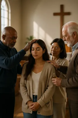 Elders Praying Over Young Woman