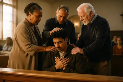 Elders Praying Over Kneeling Man