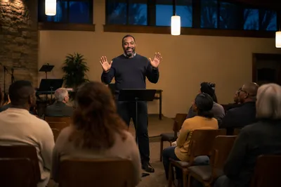Pastor Leading Midweek Service in Sanctuary
