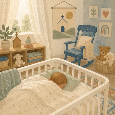Peaceful Church Nursery Baby in Crib