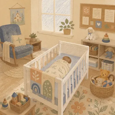 Peaceful Church Nursery Baby in Crib