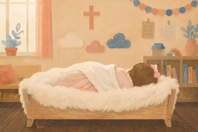Peaceful Infant in Church Nursery Crib