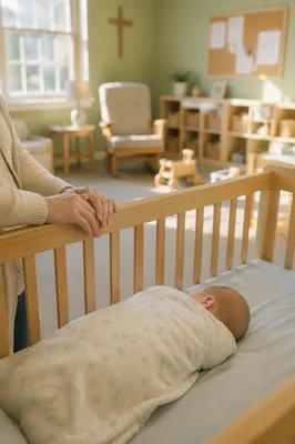 Peaceful Church Nursery Baby in Crib