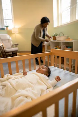 Infant in Wooden Crib Nursery