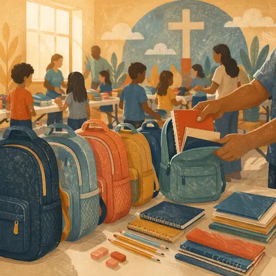 Church Backpack Giveaway for School Outreach