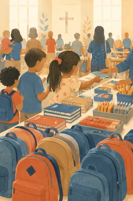 Church Backpack Giveaway for Local Families