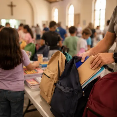 Church Backpack Giveaway for School Supplies