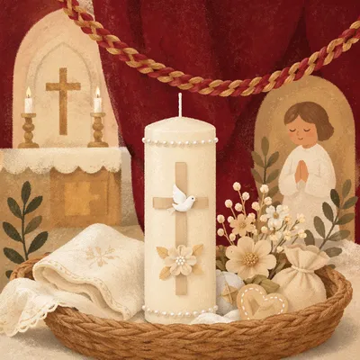 White Baptism Candle with Dove Symbol