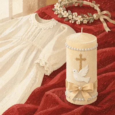 Baptism Candle with White Dove Motif