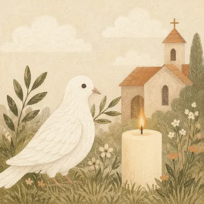White Dove Beside Baptism Candle