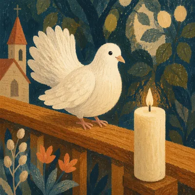 White Dove and Baptism Candle Symbol