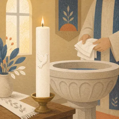 White Baptism Candle with Dove Symbol