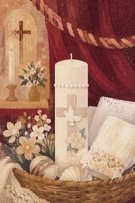 White Baptism Candle with Dove Symbol