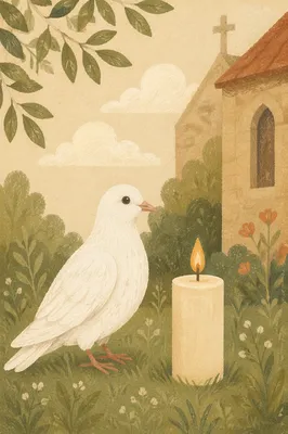 White Dove Beside Baptism Candle