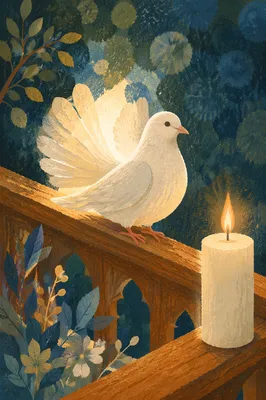 White Dove and Baptism Candle Glow