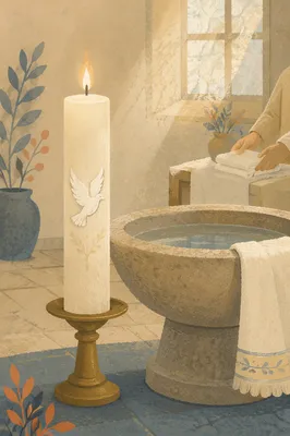 Ivory Baptism Candle with White Dove