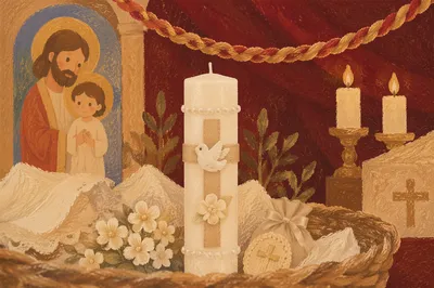 White Baptism Candle with Dove Symbol
