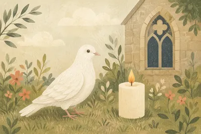 White Dove Beside Baptism Candle