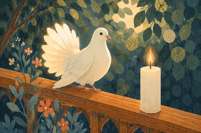 White Dove and Baptism Candle Glow