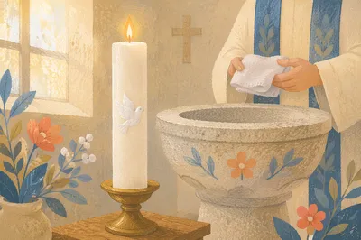 White Baptism Candle with Dove Symbol