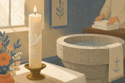 Ivory Baptism Candle with White Dove