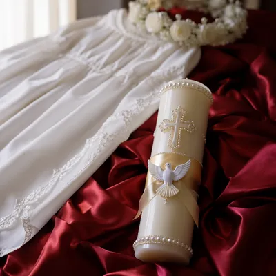 Baptism Candle with White Dove Symbol
