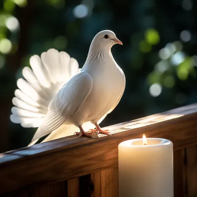 White Dove and Baptism Candle Close-Up