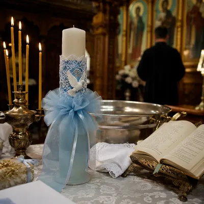 White Baptism Candle with Dove Symbol