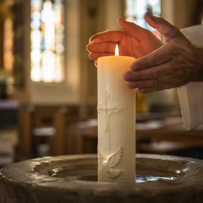 Baptism Candle with White Dove Symbol