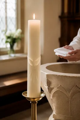 White Baptism Candle with Dove Symbol