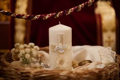 White Baptism Candle with Dove Symbol