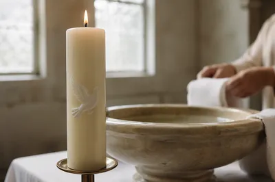 Baptism Candle with White Dove Symbol