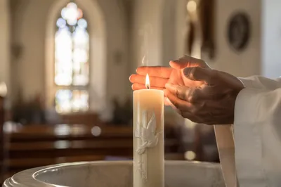 Baptism Candle with White Dove Symbol