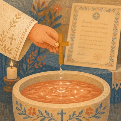 Golden Cross Above Baptismal Water