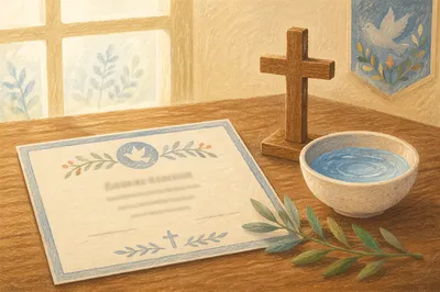 Baptism Certificate with Cross and Water