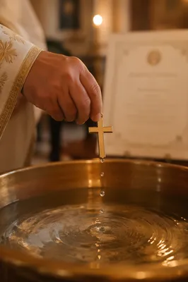 Gold Cross Above Baptismal Water