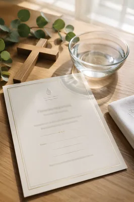 Baptism Certificate with Cross and Water Bowl