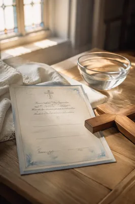 Baptism Certificate with Wooden Cross and Water