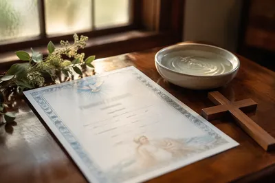 Baptism Certificate with Cross and Water
