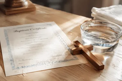 Baptism Certificate with Cross and Water
