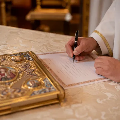 Baptism Certificate Signing in Church Setting