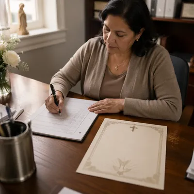 Church Administrator Completing Baptism Certificate Record