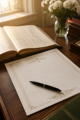 Baptism Certificate and Pen on Church Desk