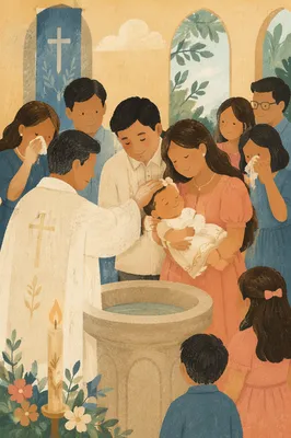 Joyful Family Baptism in Church Gathering