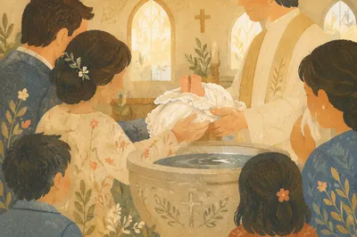 Tender Baptism Family Moment in Church