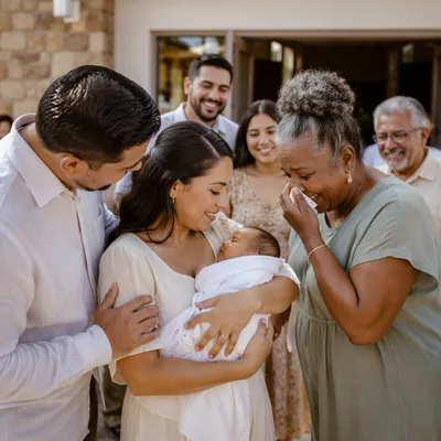 Family Baptism Celebration Outside Church Hall