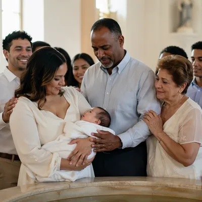 Joyful Family Baptism Celebration in Church