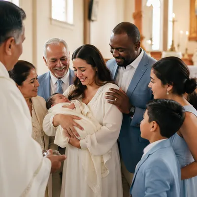 Joyful Family Baptism Celebration in Church