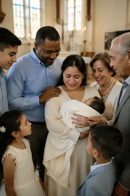 Family Gathering After Baptism in Church