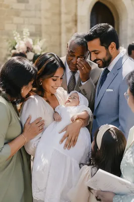 Family Gathering Outside Church After Baptism